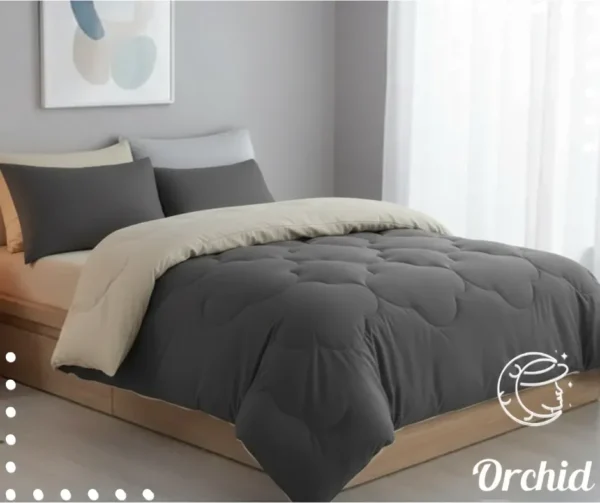 لحاف فيبر قطن رمادي غامق في بيج